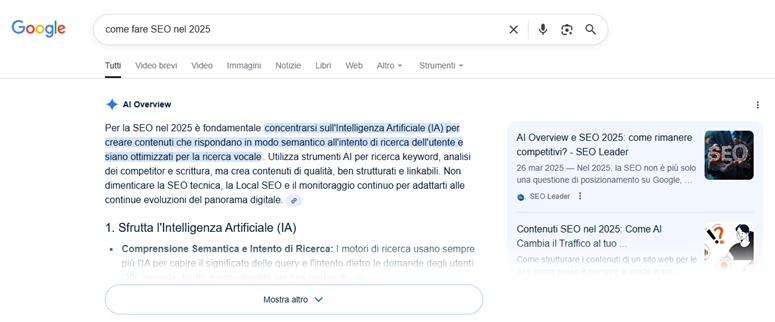 google ai overview - esempio